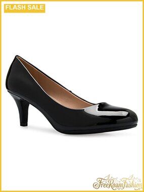 Classic Round Toe Kitten Low Mid Heel Dress Pumps Comfort Sole
